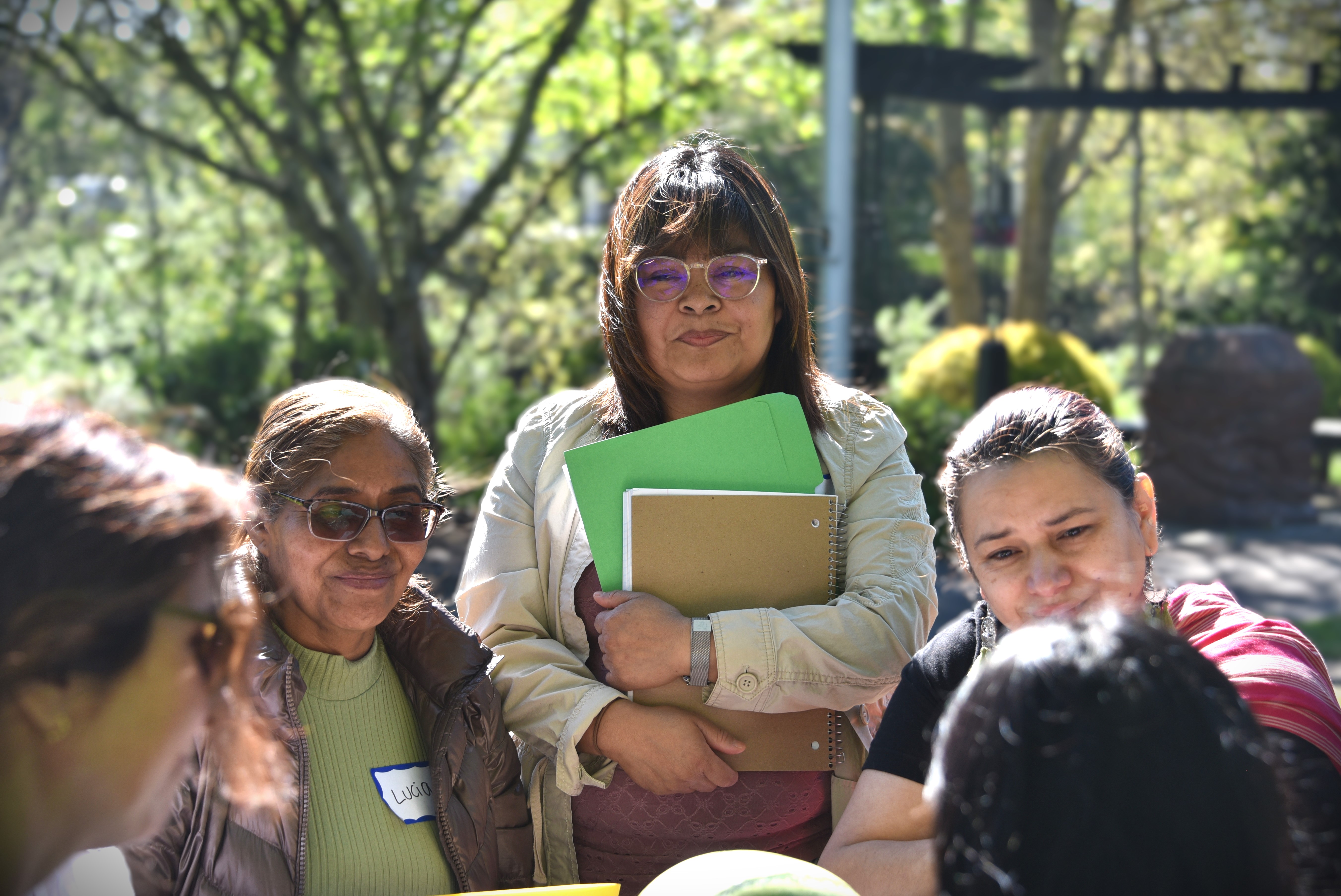 Group or providers sitting and standing outside